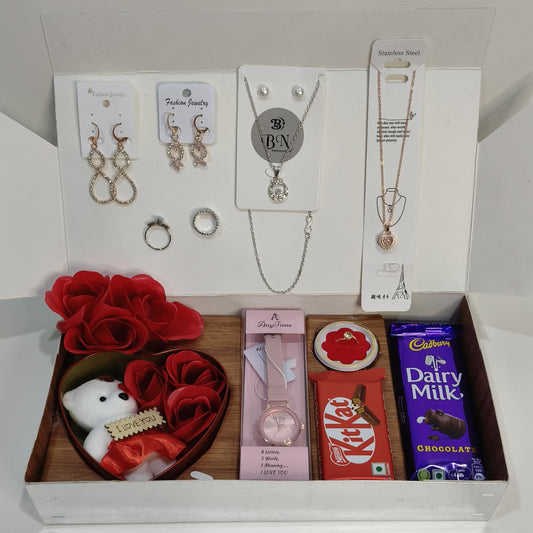 PRIDE STORE Artificial Flower, Jewellery, Keychain, Soft Toy, 3 chocolate, Greeting Card Gift Set